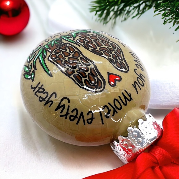 Morel Mushroom Christmas Ornament: "I Love You Morel Every Year" - Handmade - Picture 2 of 8